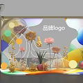 Colorful Floral Display with Brand Logo and Decorative Plants in Modern Frame