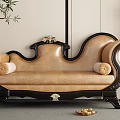 Classic Style Chaise Lounge With Beige Leather And Black Wooden Carved Frame