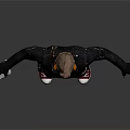 3D Character Costume Featuring Black Coat Red Suspenders Beard White Gloves Jeans Red Sneakers