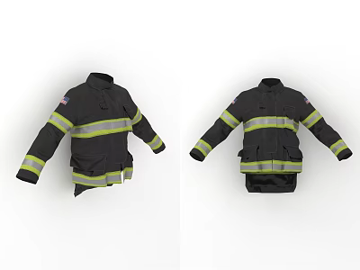 Black Firefighter Uniform With Yellow Silver Reflective Stripes And American Flag Patch 3d model