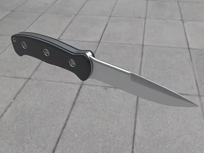Knife With Black Handle And Silver Blade On Grey Tile Floor 3d model