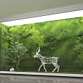 Indoor Living Plant Wall with White Deer Sculpture and Lush Green Foliage in Modern Interior