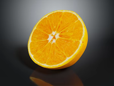 Fresh Half Sliced Orange With Juicy Segments And Shiny Surface On Dark Background 3d model