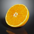 Fresh Half Sliced Orange With Juicy Segments And Shiny Surface On Dark Background