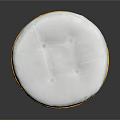 Round Stool With Yellow Rattan Frame And White Padded Seat