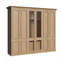 Simple Modern Natural Wood Wardrobe Design With Multiple Doors And Glass Panels