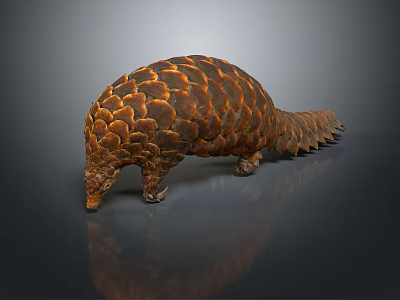 Brown Armored Pangolin With Shiny Scales On Dark Reflective Surface 3d model