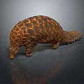 Brown Armored Pangolin With Shiny Scales On Dark Reflective Surface 3d model