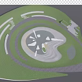 Outdoor Circular Water Fountain Landscape With Green Lawn And Central Decorative Design