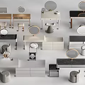 Modern Dressing Tables Design Collection With Round Mirrors Drawers And Stools 3d model