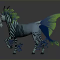 Fantasy Zebra Game Character With Green Blue Feathered Wings And Glowing Details