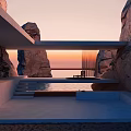 Breathtaking Coastal Landscape With Rocky Cliffs Infinity Pool And Sunset Over Ocean