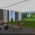 Indoor Golf Simulator Home Fitness Practice Space With Green Turf And Target Markers