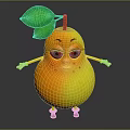 Cartoon Pear Character With Green Leaf Arms Legs And Big Eyes