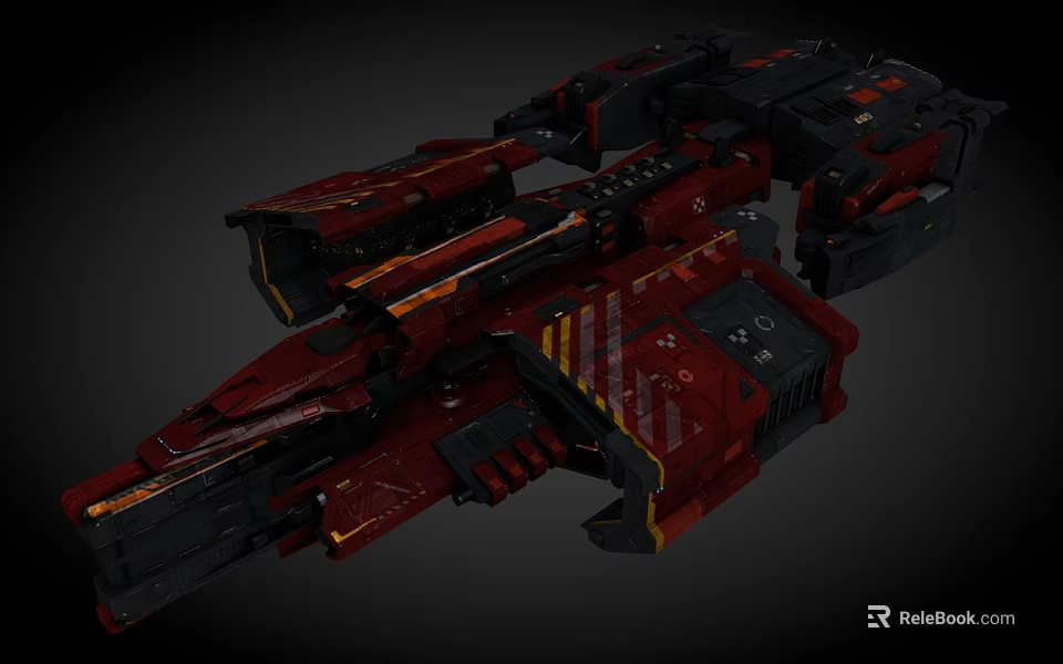 Futuristic Red And Black Sci Fi Spaceship With Mechanical Design Details 3d model 