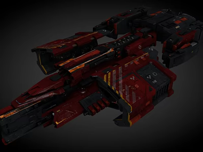 Futuristic Red And Black Sci Fi Spaceship With Mechanical Design Details 3d model