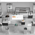 Modern Transparent Glass Display Shelves With Decorative Items And Marble Bases
