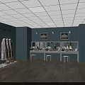 Bridal Couture Wedding Dress Shop With Blue Walls Reception Desk White Ceiling And Wooden Floor