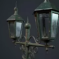 Vintage Iron Outdoor Light With Decorative Bracket And Double Lanterns For Garden Pathway