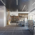 Modern Restaurant Interior With Dining Tables Chairs Pendant Lights And Decorative Walls