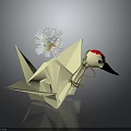 White Origami Swan Decoration With Decorative Floral Element On Back And Red Head