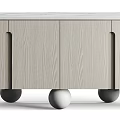 Elegant Modern Wooden Sideboard With Golden Spherical Legs And Marble Top
