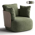 Modern Beige Upholstered Accent Chair With Wooden Armrests And Soft Cushions