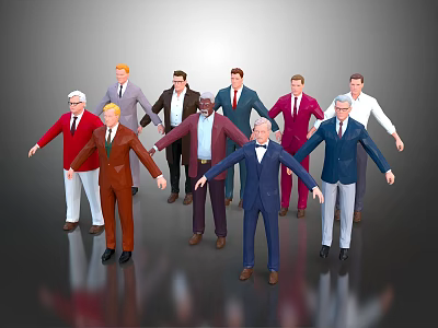 Group of People Wearing Different Colored Suits as 3D Character Models 3d model