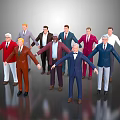 Group of People Wearing Different Colored Suits as 3D Character Models