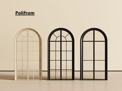 Poliform Arched Doors In Beige And Black With Various Window Pane Designs 3d model