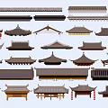 Traditional Chinese Architectural Components Featuring Various Roof Styles With Tiles And Eave Details