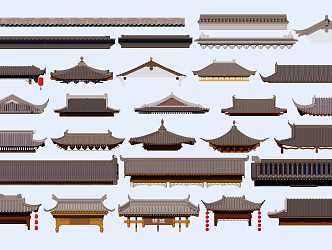 Chinese Eaves Roof Style Traditional Architecture Eaves Door Head Roof Tiles 3d model