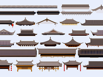 Chinese Eaves Roof Style Traditional Architecture Eaves Door Head Roof Tiles 3d model