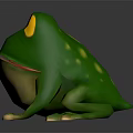 Green Frog Toy With Yellow Eyes Red Mouth White Paws On Dark Background Reflection