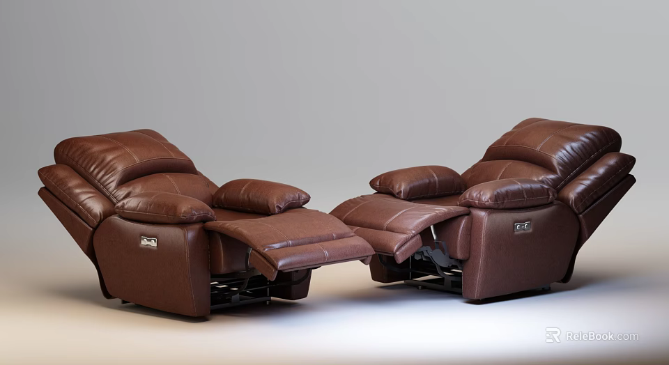Brown Leather Reclining Chairs With Adjustable Footrest And Comfortable Design 3d model
