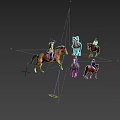 People Riding Horses With Various Poses Including Jumping Standing Trotting Wearing Helmets And Saddles
