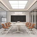 Modern Conference Room Interior Design With Long Table Chairs Large Screen And Ceiling Lights 3d model