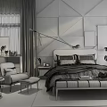 Nordic Background Double Bed Double Bed Combination 3d model