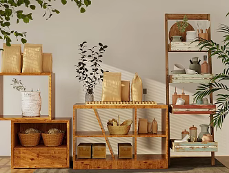 Log Style Storage Rack Restaurant Storage Rack Antique Ornaments Combination Jewelry Ornaments Combination Storage Rack Ornaments Combination 3d model