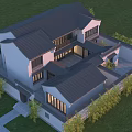 Traditional Chinese Ancient Architecture With Gray Roof White Walls And Courtyard Green Plants