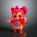 Cute 3D Squirrel Character With Pink Hair Ponytail Red Outfit Blue Emblem And Open Arms