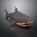 3D Shark Model With Open Mouth Red Teeth On Gray Background 3d model