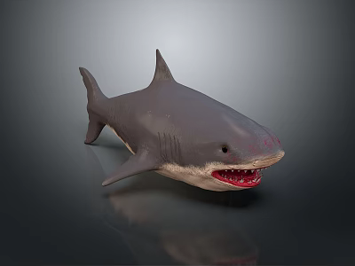 3D Shark Model With Open Mouth Red Teeth On Gray Background 3d model
