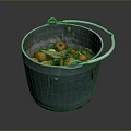 Fresh Orange Fruits In Green Bucket With Dried Leaves And Natural Produce