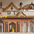 Traditional Architectural Components Featuring Ornate Roofs Carved Doorways And Decorative Elements