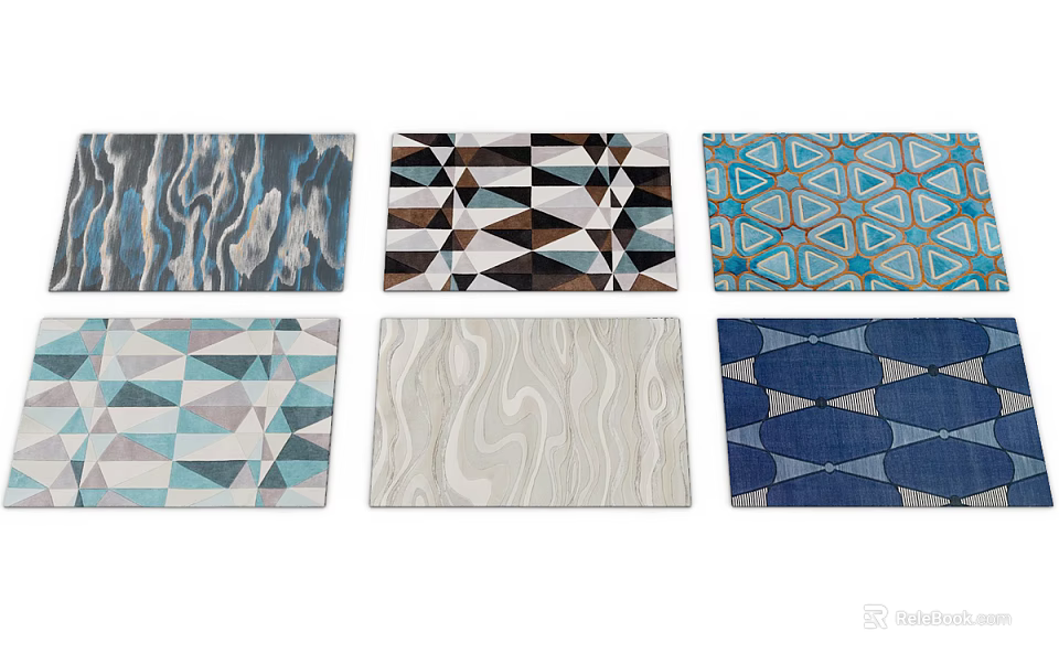Square Area Rugs with Modern Geometric Patterns and Wave Textures in Various Colors 3d model