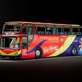 Vibrant Double Decker Bus With Colorful Exterior And Sun Graphic Design 3d model