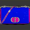 Stylish Women's Handbag Blue and Pink Design with Chain Strap and Round Metal Clasp