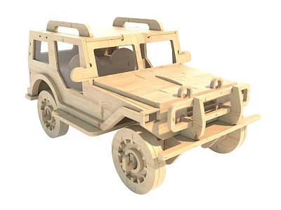 Wooden Electric Toy Jeep With Detailed Assembly Structure For Kids Playtime Fun 3d model