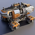 Orange And White 3D Tank Model With Multiple Tracks Solar Panels And Mechanical Parts
